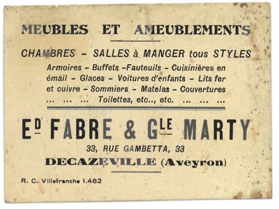 Carte de visite Fabre & Marty 1935